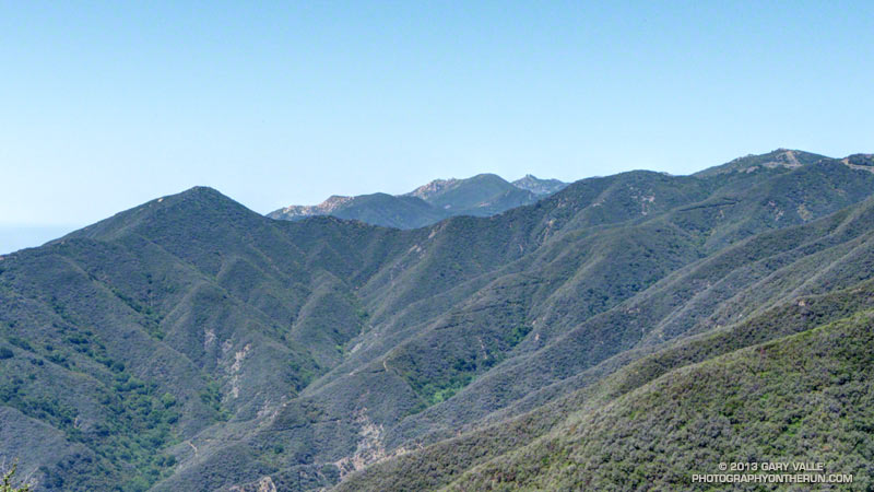 Montecito Peak is the prominent peak on the left. The Cold Spring Trail is just the other of the ridge leading to the peak.