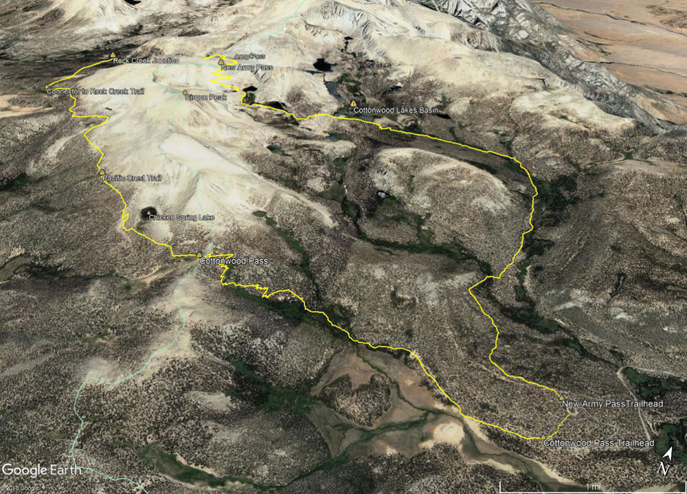 Google Earth overview of the Cottonwood Pass - New Army Pass loop.