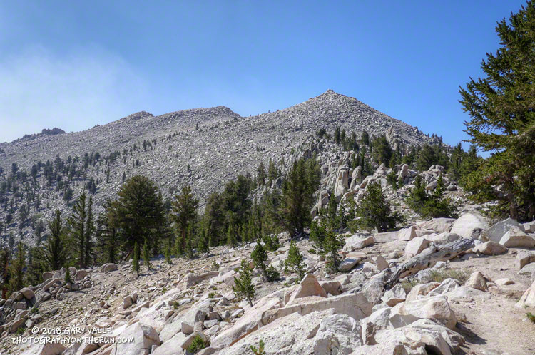 Smoke billowing up along the Sierra crest. The smoke was from wildfires in the Central Sierra. No fire was nearby.