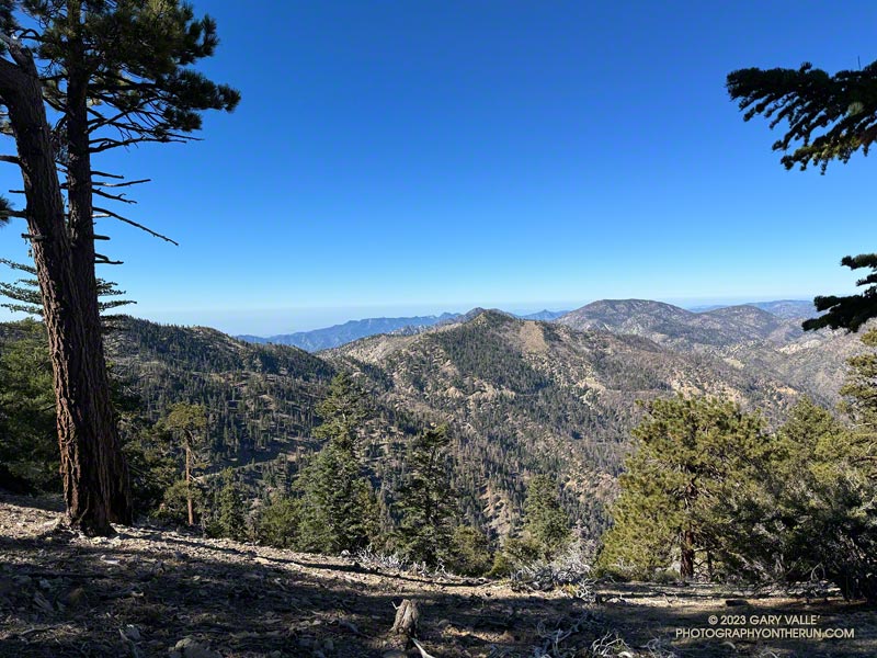 Windy Gap (left-center), Mt. Islip, and Mt. Waterman from the Dawson Saddle Trail. Twin Peaks is behind Mt. Islip.