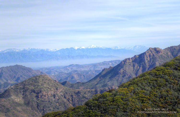 Snow on the San Gabriel Mountains and Mt. Baldy from the Etz Meloy fire road.