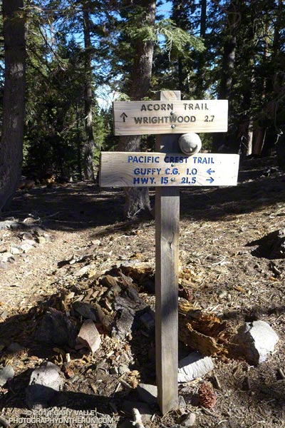 The top of the Acorn Trail. The Angeles Crest 100 starts in Wrightwood, climbs 3.6 miles to this point and then continues west for another 98 miles to Altadena.