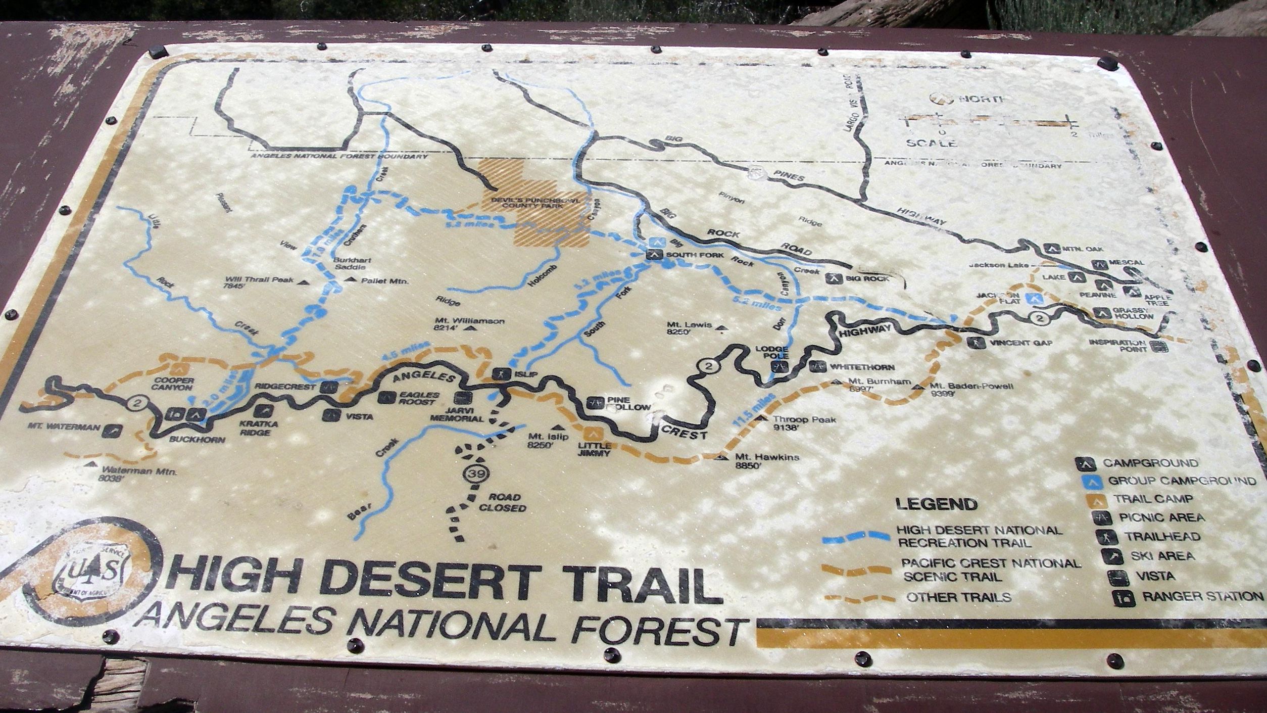 Map of the High Desert Trail segments at Vincent Gap.