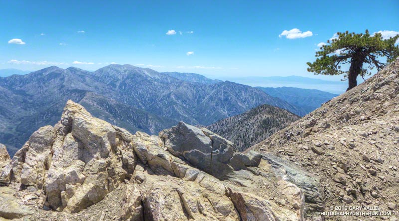 Mt. Baldy from near the summit of Mt. Baden-Powell. May 11, 2013. The amount of snow is comparable to record low water year of July 2006 to June 2007.
