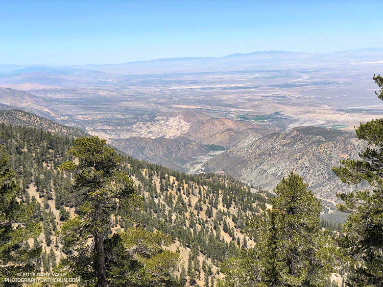 Devil's Punchbowl and  the South Fork  from the PCT, high on Mt. Baden Powell. The wash in the center of the photo is where South Fork Campground is located and the Manzanita Trail begins.