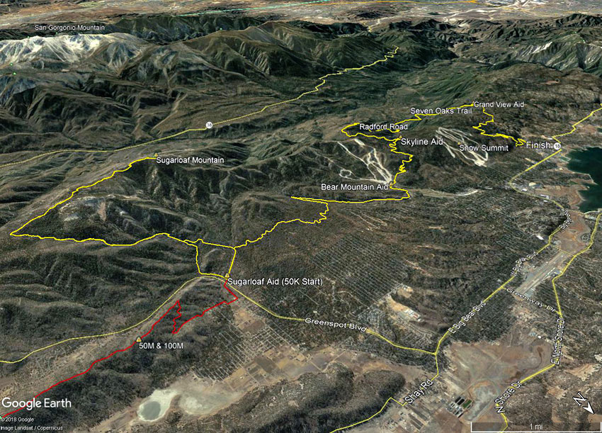 Google Earth overview of the Kodiak 50K course.