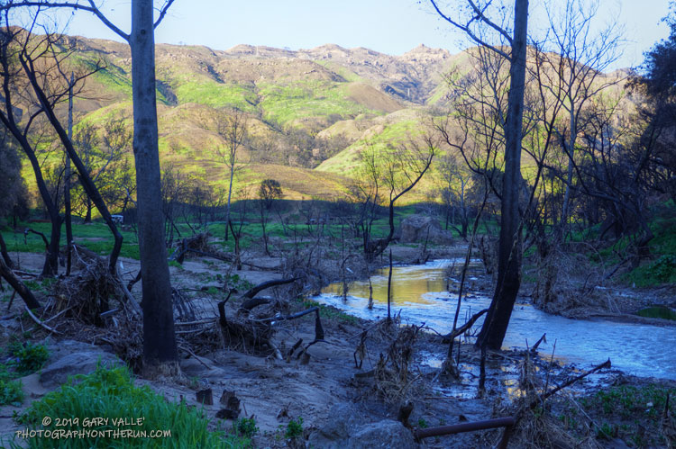 Malibu Creek near the M*A*S*H site. The Bulldog climb is on the right of the mountains in the background. March 16, 2019.