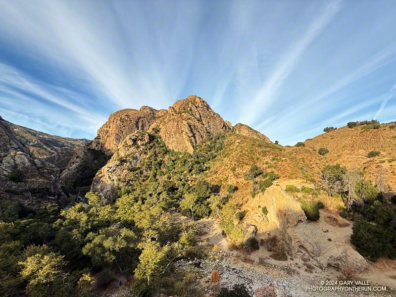 Goat Buttes and cirrus clouds from the Chaparral Trail in Malibu Creek State Park.