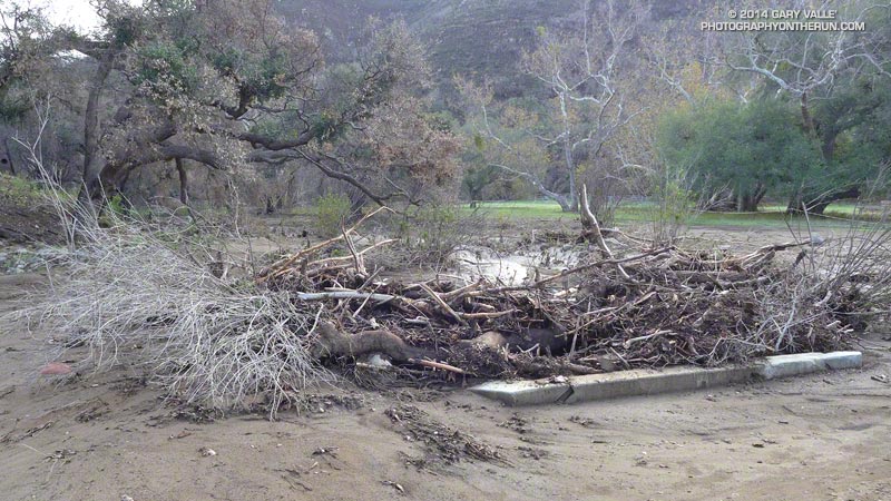 Debris from Blue Canyon piled into a culvert at Sycamore Canyon near the Danielson Multi-Use Area.