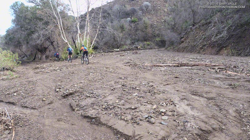 Mud and debris flows occurred on virtually all gullies, ravines and canyons on the east side of Sycamore Canyon Fire Road above the Danielson Multi-Use Area.