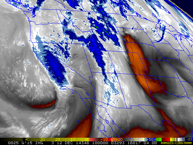 4km RAMSDIS GOES-15 Water Vapor image for Friday morning, 12/12/2014, at 2:00 am as the flash flood event was evolving.