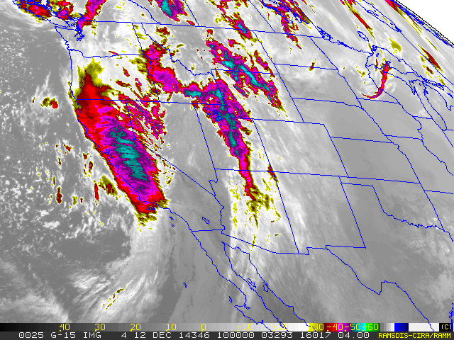 4km RAMSDIS GOES-15 Infrared image for Friday morning, 12/12/2014, at 2:00 am as the flash flood event was evolving.
