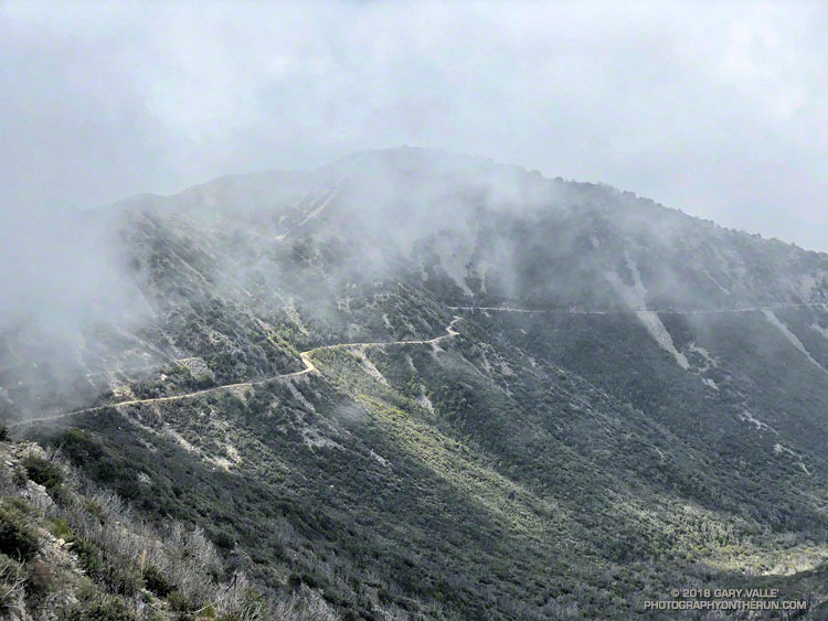 Mt. Lowe and Mt. Lowe Fire Road from the San Gabriel Peak Trail.