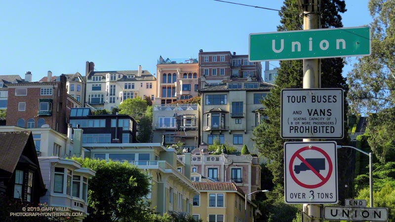 Exclusive San Francisco real estate in Pacific Heights. The Lyon Street steps are behind the signs.