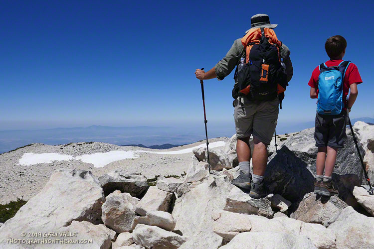 Father & son team on the summit of San Gorgonio Mountain. Elevation is about 11,500'. July 27, 2019.