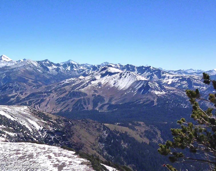 Zoomed view of Mammoth Mountain from San Joaquin Ridge.