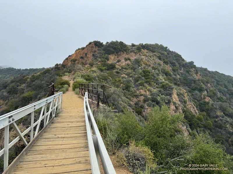 View up the Backbone Trail from the bridge above Will Rogers. It's about a mile down to the Inspiration Point Loop Trail in Will Rogers State Historic Park.