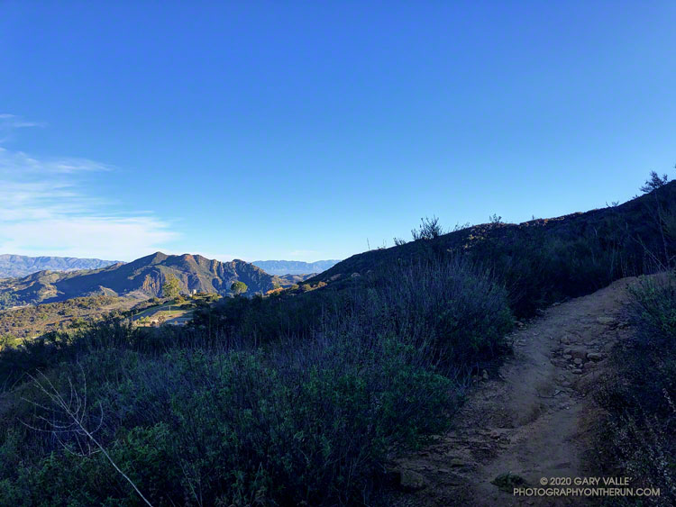 First view of Calabasas Peak from the Backbone Trail, at about mile 4.5 of the run.