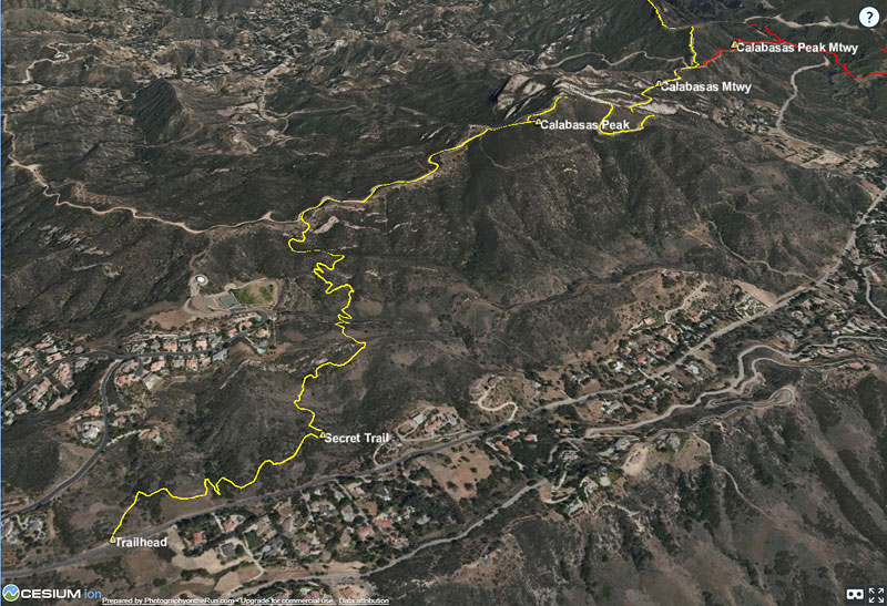 Cesium viewer snapshot of the Secret Trail segment of the run. 