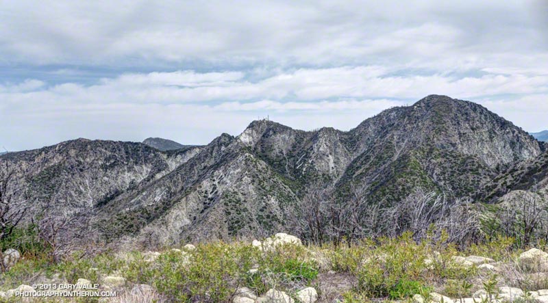 Mt. Disappointment (center, with towers) and San Gabriel Peak (right) from Mt. Lowe.